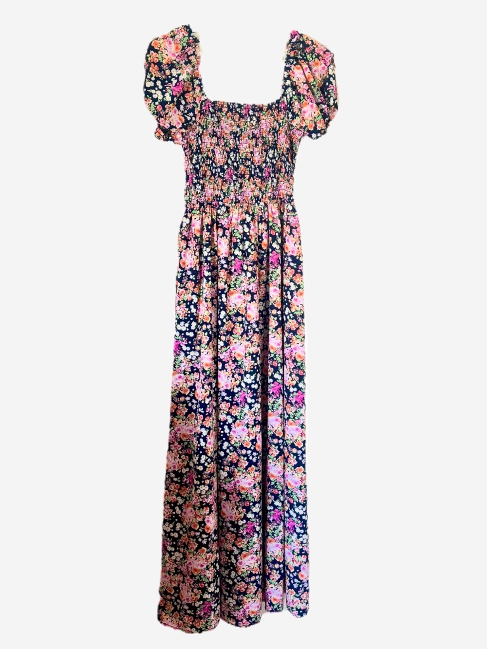 Pie in the Sky Floral Smocked Puff Sleeve Maxi Dress Size M Cottagecore Boho